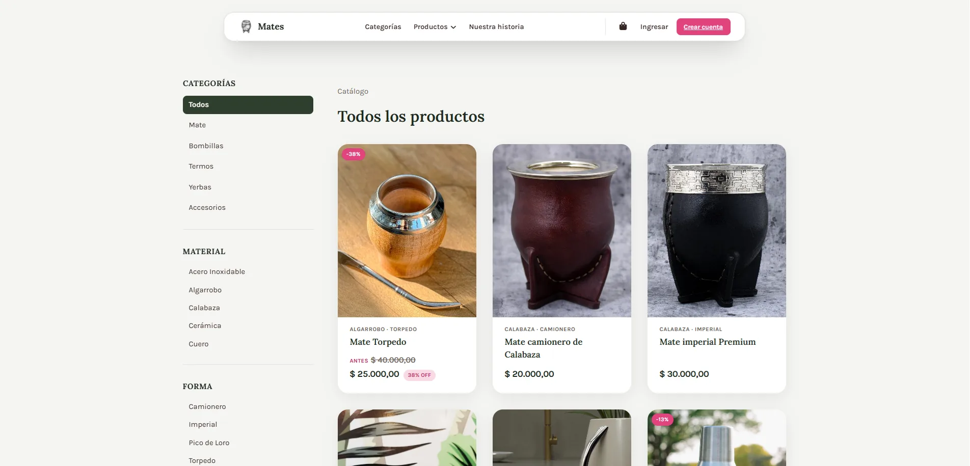 Captura de Mates E-commerce en escritorio